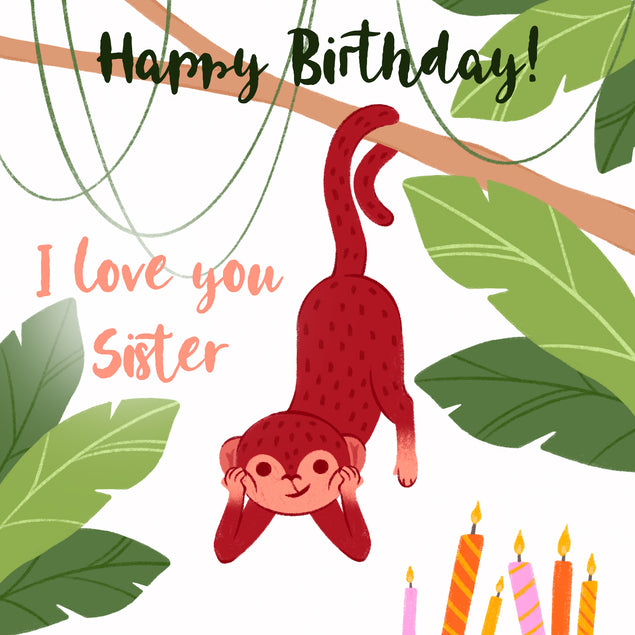 Monkey On A Tree Happy Birthday Sister