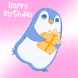 Penguin On A Pink Background With Gift Happy Birthday