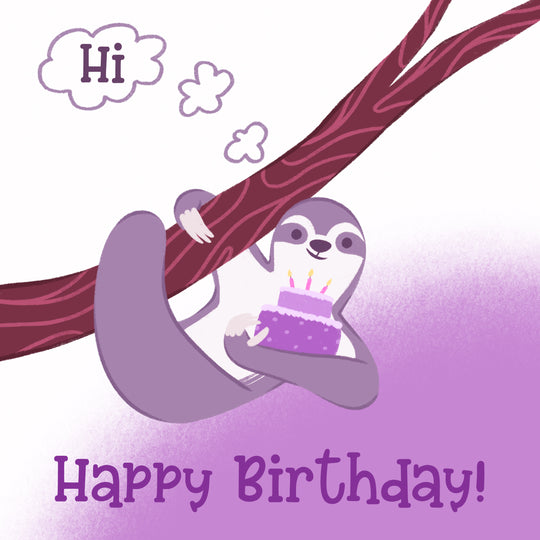Happy Birthday Purple Sloth With A Cake