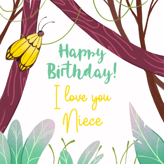 Happy Birthday Niece Yellow Butterfly On A Tree