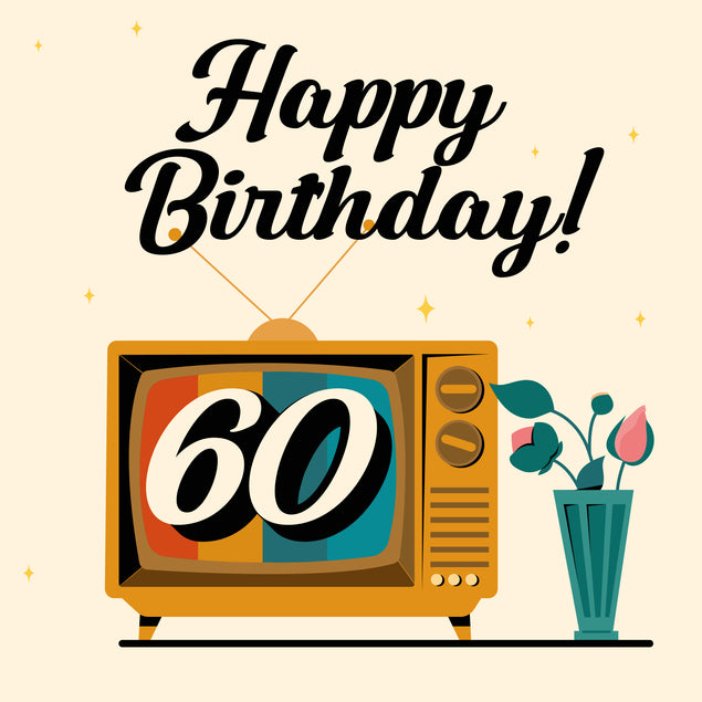 Retro TV With Flowers Happy 60th Birthday