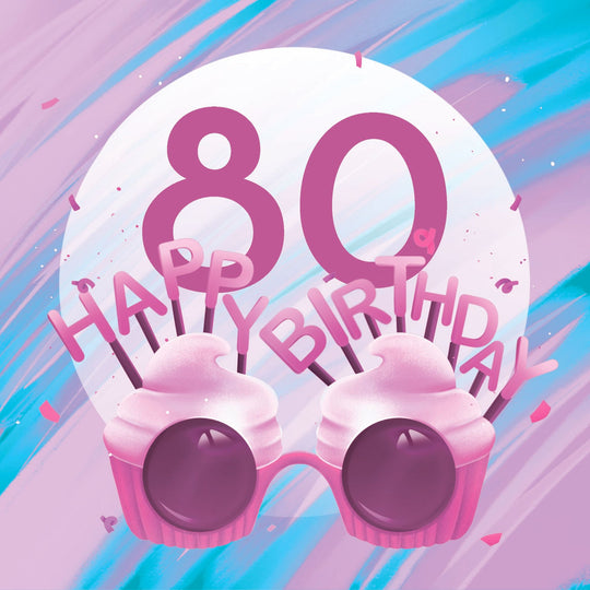 Happy 80th Birthday Cupcake Glasses Card