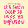 Anniversary No Refunds Card